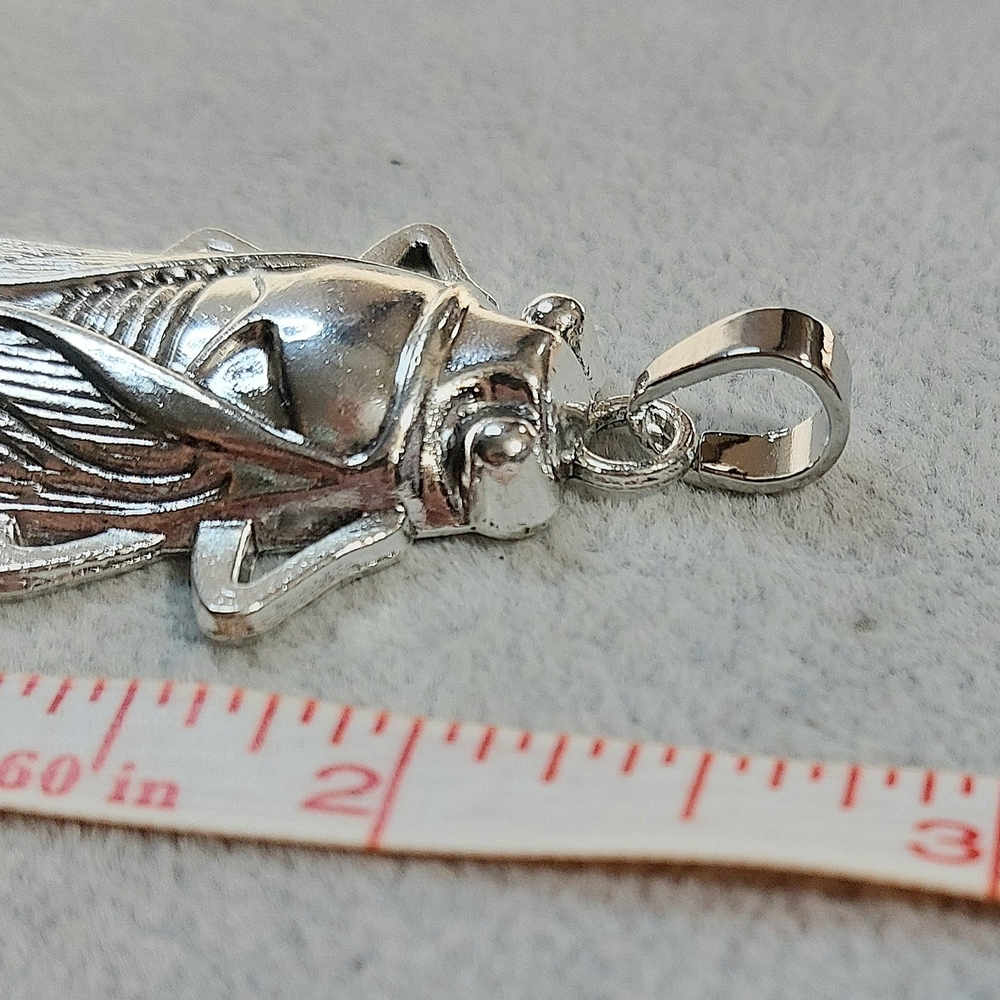 Silver Insect Cicada Locust Necklace Bag Charm Pendant - Picture 5 of 6
